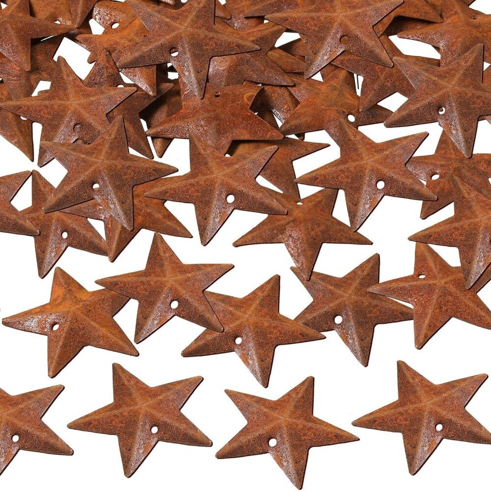 52 Pieces Metal Rusty Barn Star for Crafts with Holes 1.18 Inch Antique Primitiv
